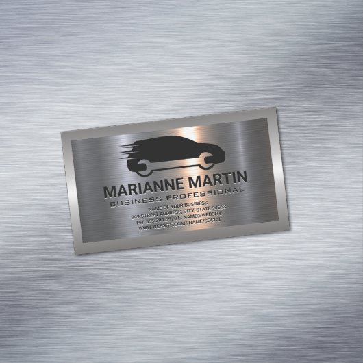 Metaal aluminiumzilver geborsteld | Auto-service Magnetisch Visitekaartje (Voorbeeld)