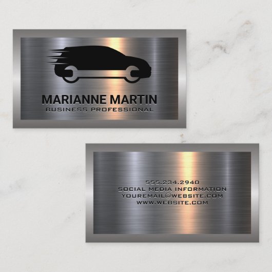 Metaal aluminiumzilver geborsteld | Auto-service Visitekaartje (Voorkant / Achterkant)