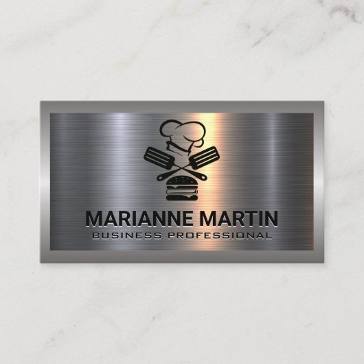 Metaal aluminiumzilver geborsteld | Chef-Logo Visitekaartje (Voorkant)