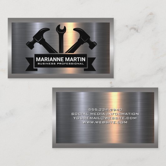 Metaal aluminiumzilver geborsteld | Gereedschap vo Visitekaartje (Voorkant / Achterkant)