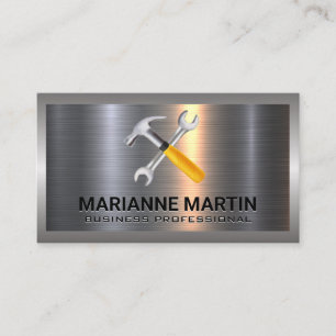 Metaal aluminiumzilver geborsteld   Hammer WFrench Visitekaartje