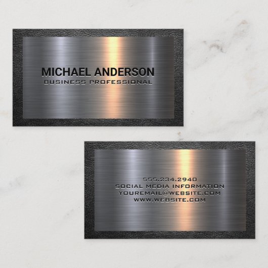 Metaal aluminiumzilver geborsteld | Ledergrens Visitekaartje (Voorkant / Achterkant)