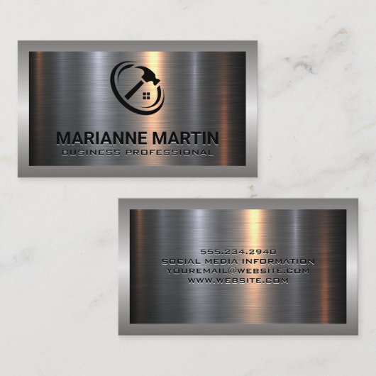 Metaal aluminiumzilver geborsteld | Logo ThuisHamm Visitekaartje (Voorkant / Achterkant)