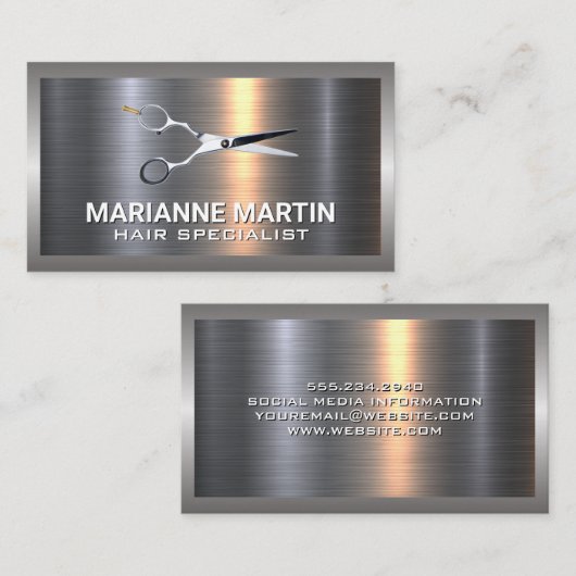 Metaal aluminiumzilver geborsteld | Schaar Visitekaartje (Voorkant / Achterkant)