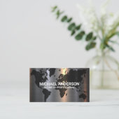 Metaal aluminiumzilver geborsteld | WERELDKAART Visitekaartje (Staand voorkant)