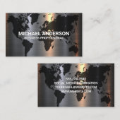 Metaal aluminiumzilver geborsteld | WERELDKAART Visitekaartje (Voorkant / Achterkant)