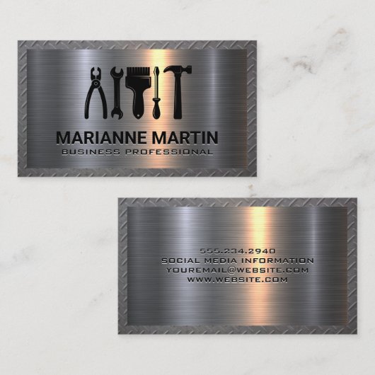 Metaal aluminiumzilver | Lijst staal Visitekaartje (Voorkant / Achterkant)