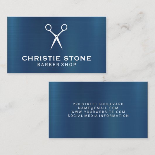 Metaal Blauw | Schaar Icoon Achtergrond Visitekaartje (Voorkant / Achterkant)