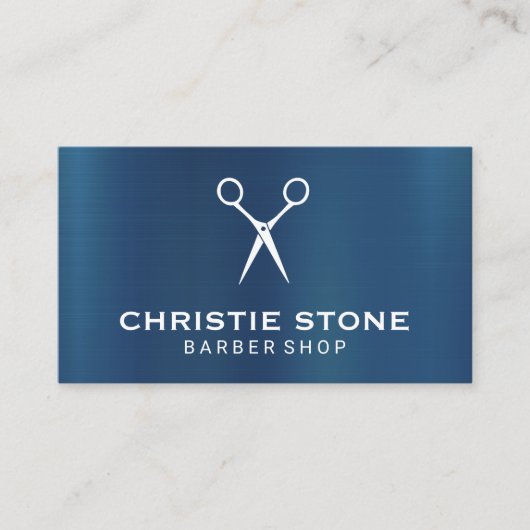 Metaal Blauw | Schaar Icoon Achtergrond Visitekaartje (Voorkant)