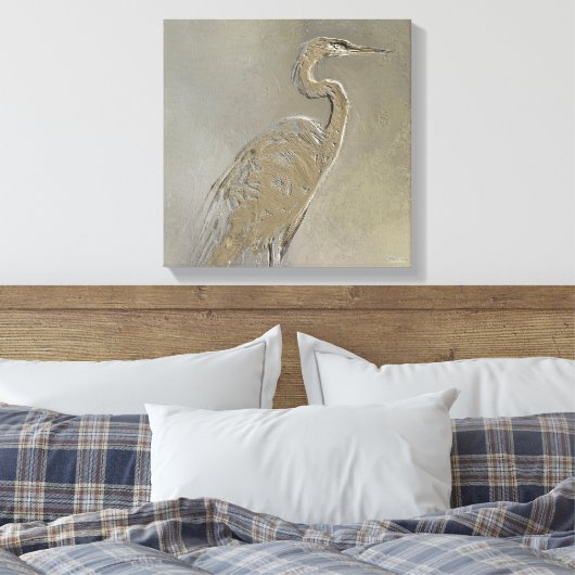 Metaal Blauwe Heron Canvas Afdruk (Insitu (Slaapkamer))