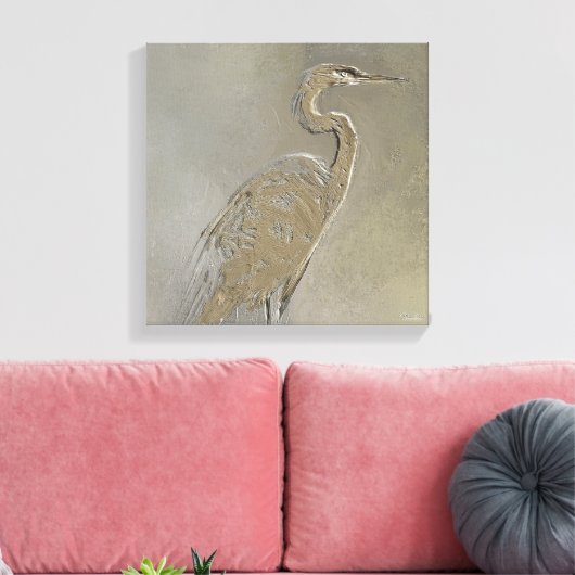 Metaal Blauwe Heron Canvas Afdruk (Insitu (Woonkamer))