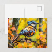 Metaal Blauwe Mees op Tak Briefkaart (Voorkant / Achterkant)