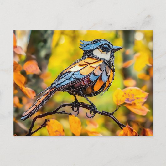 Metaal Blauwe Mees op Tak Briefkaart (Voorkant)