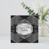 Metaal Chrome Black White Style Silver Mannen 30th Kaart (Staand voorkant)