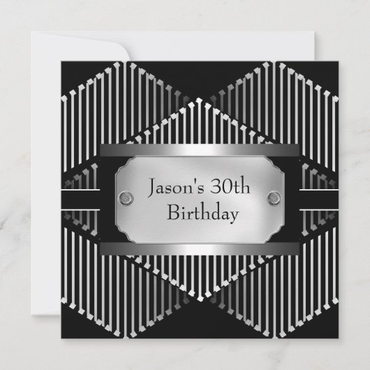 Metaal Chrome Black White Style Silver Mannen 30th Kaart (Voorkant)