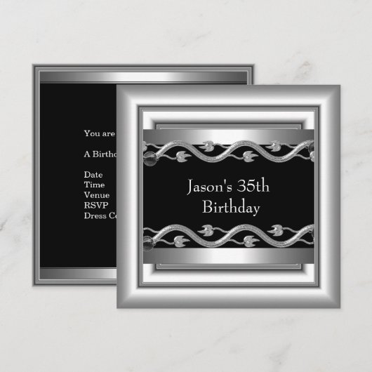 Metaal Chrome Black White Style Silver Mannen 35th Kaart (Voorkant / Achterkant)
