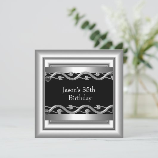 Metaal Chrome Black White Style Silver Mannen 35th Kaart (Staand voorkant)