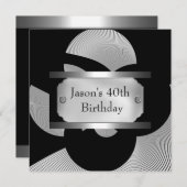 Metaal Chrome Black White Style Silver Mannen 40th Kaart (Voorkant / Achterkant)
