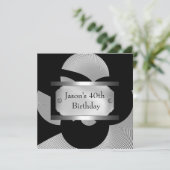 Metaal Chrome Black White Style Silver Mannen 40th Kaart (Staand voorkant)