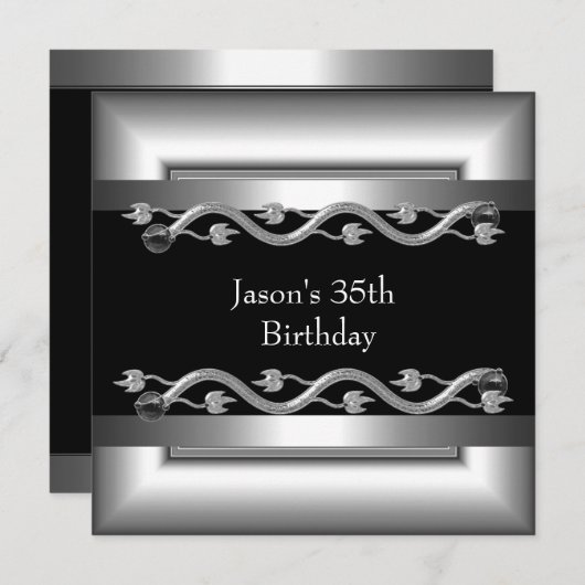 Metaal Chrome Black White Style Silver Mannen 40th Kaart (Voorkant / Achterkant)