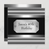 Metaal Chrome Black White Style Silver Mannen 40th Kaart (Voorkant / Achterkant)
