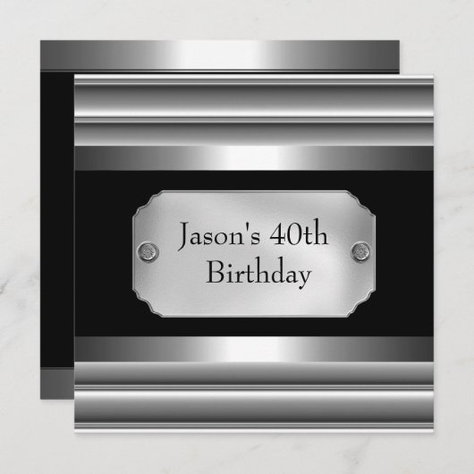 Metaal Chrome Black White Style Silver Mannen 40th Kaart (Voorkant / Achterkant)