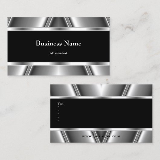 Metaal Chrome Elegant Zwart & Wit Stijl Zilver Visitekaartje (Voorkant / Achterkant)