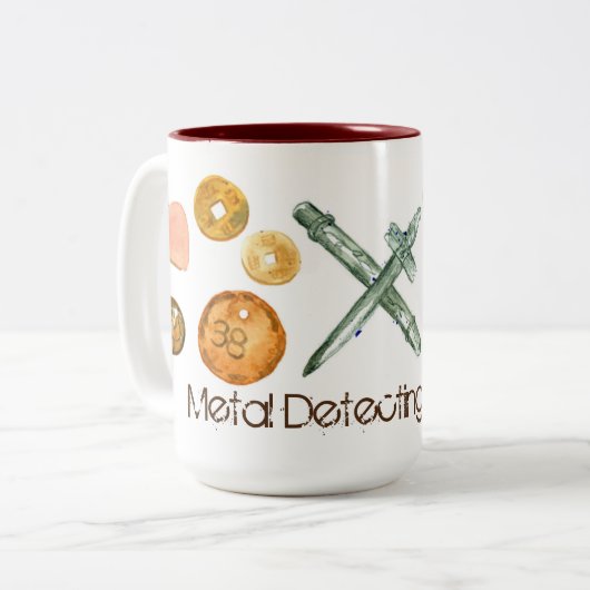 Metaal Detecteren Schatten Oude Sleutels Buttonnen Tweekleurige Koffiemok (Voorkant links)