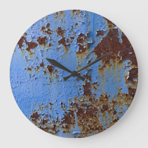 Metaal en blauwe verf textuur. grote klok