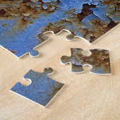 Metaal en blauwe verf textuur. legpuzzel (Zijkant)