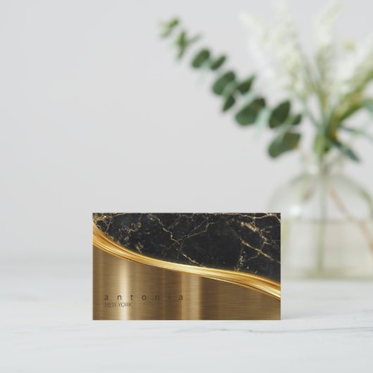 Metaal en Glitter Marble Wave Black Gold ID808 Visitekaartje (Staand voorkant)