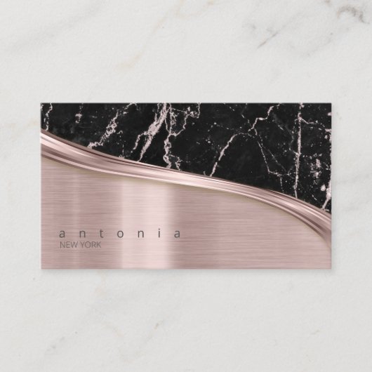 Metaal en Glitter Marble Wave Blk Roos Gold ID808 Visitekaartje (Voorkant)