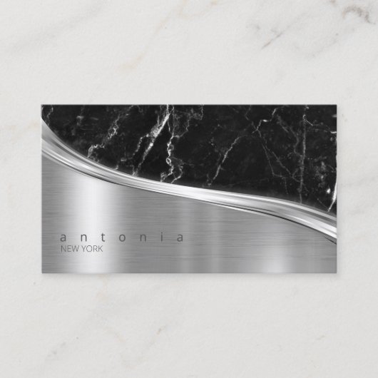 Metaal en Glitter Marble Wave Blk Silver ID808 Visitekaartje (Voorkant)