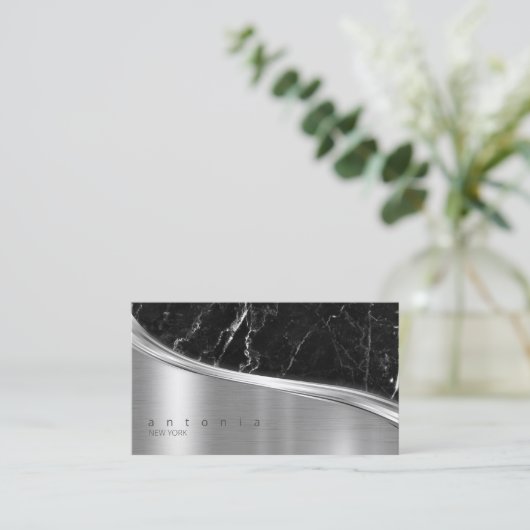 Metaal en Glitter Marble Wave Blk Silver ID808 Visitekaartje (Staand voorkant)