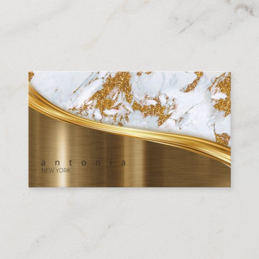 Metaal en Glitter Marble Wave Gold ID808 Visitekaartje (Voorkant)