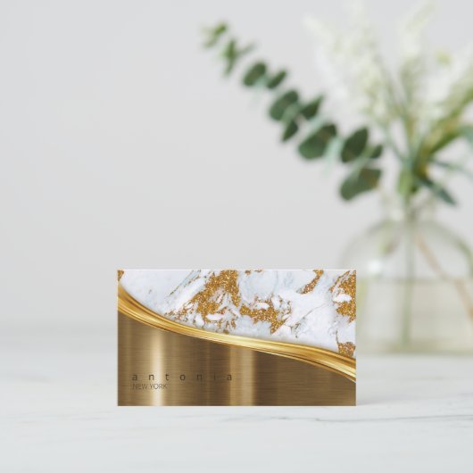 Metaal en Glitter Marble Wave Gold ID808 Visitekaartje (Staand voorkant)
