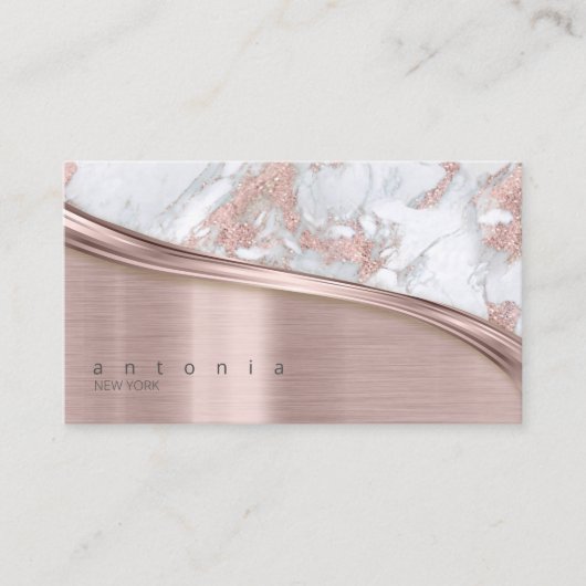 Metaal en Glitter Marble Wave Roos Gold ID808 Visitekaartje (Voorkant)