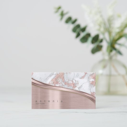 Metaal en Glitter Marble Wave Roos Gold ID808 Visitekaartje (Staand voorkant)