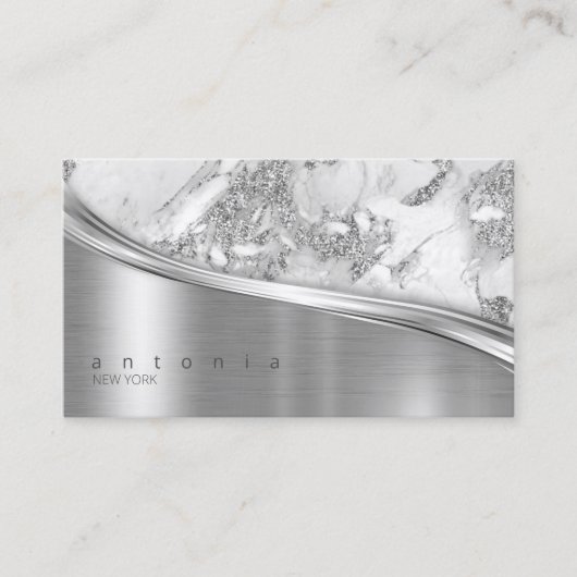 Metaal en Glitter Marble Wave Silver ID808 Visitekaartje (Voorkant)