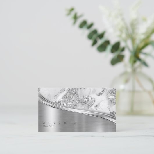 Metaal en Glitter Marble Wave Silver ID808 Visitekaartje (Staand voorkant)