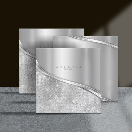 Metaal en Glitter Wave Silver Sq ID807 Vierkante Visitekaartje