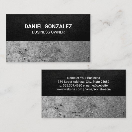 Metaal en leder visitekaartje (Voorkant / Achterkant)