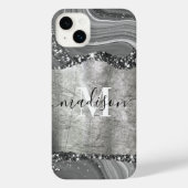 Metaal en Zilver Marmer iPhone Hoesje (Achterkant)