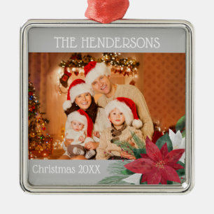 Metaal Familie Foto's Kerst Ornament Poinsettia
