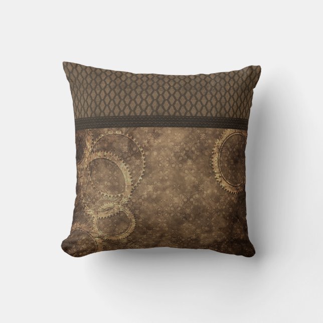 Metaal gear Steampunk Pillow, bruin Kussen (Voorkant)