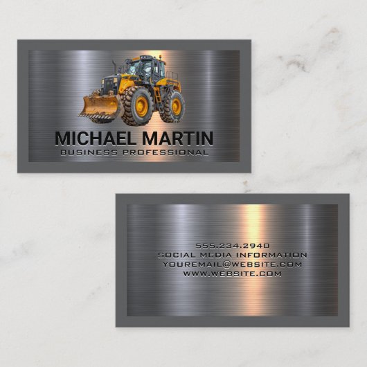 Metaal geborsteld | bouwvoertuig visitekaartje (Voorkant / Achterkant)