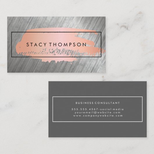 Metaal geborsteld | Pink Paint Stroke Visitekaartje (Voorkant / Achterkant)