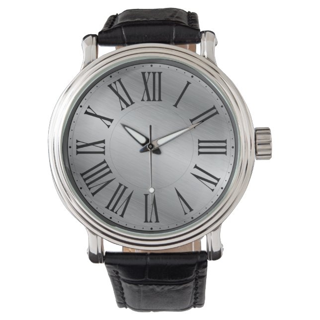 Metaal Gezicht/GEEN Achtergrond Romeins Cijfer Horloge (Voorkant)