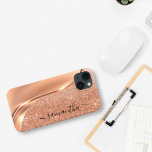 Metaal Glitter Look 3-D Roze gouden Golf Naam Case-Mate iPhone Case