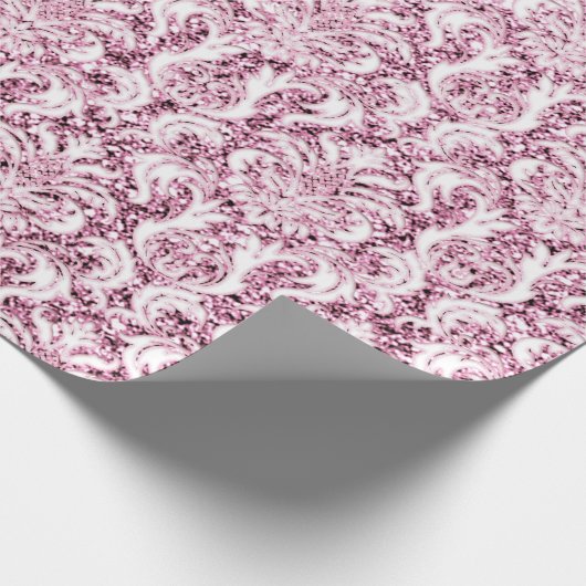 Metaal Glitter Roze Rose Goud Wit Damast Elegant Cadeaupapier (Hoek)